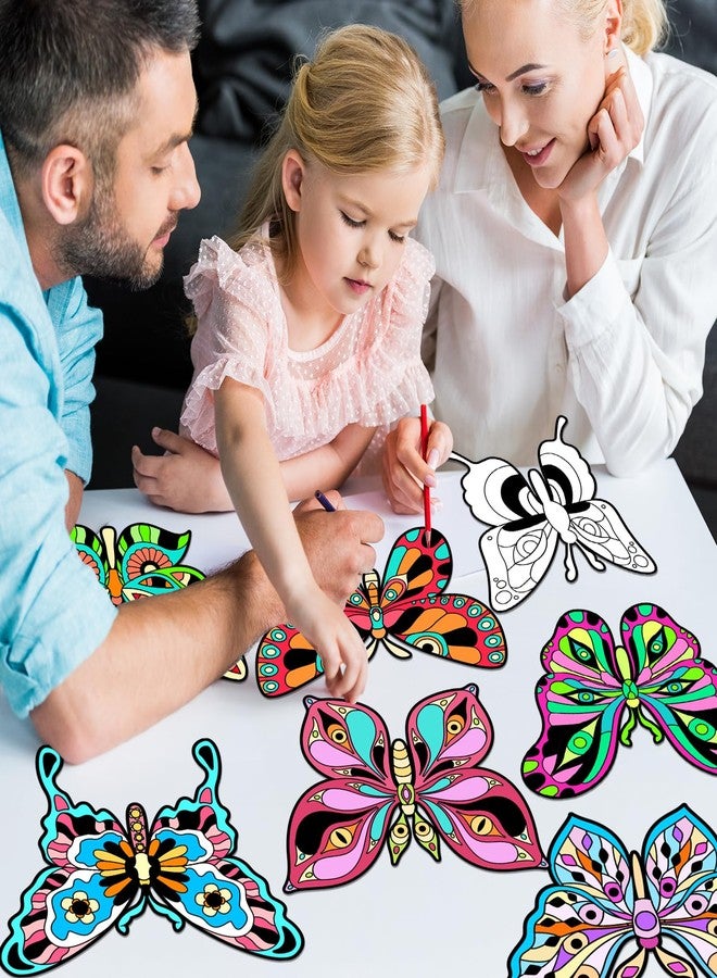 EggSun 48pcs Butterfly Fuzzy Velvet Coloring Posters Kit, DIY Beautiful Arts and Crafts Velvet Coloring Mess Free Felt Coloring Pages for Adult Kids Family Activities and Party Favors - Image 5